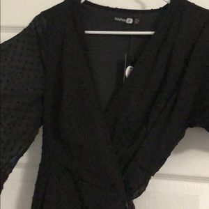 Boohoo Dresses - Black with black polka dot wrap dress Boohoo Dresses - Black with black polka dot wrap dress